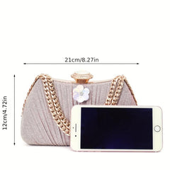 Glitter Ruched Wedding Evening Bag Flower Decor Handbag For Women