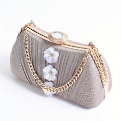 Glitter Ruched Wedding Evening Bag Flower Decor Handbag For Women