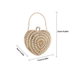 Heart Shaped Evening Handbag with Faux Pearl & Rhinestone Decor