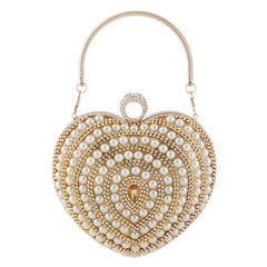 Heart Shaped Evening Handbag with Faux Pearl & Rhinestone Decor