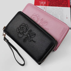 Flower Embossed Long Wallet Zipper Around Purse Clutch Bag