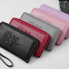 Flower Embossed Long Wallet Zipper Around Purse Clutch Bag