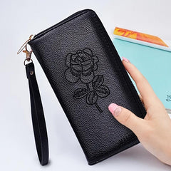 Flower Embossed Long Wallet Zipper Around Purse Clutch Bag