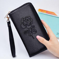 Flower Embossed Long Wallet Zipper Around Purse Clutch Bag
