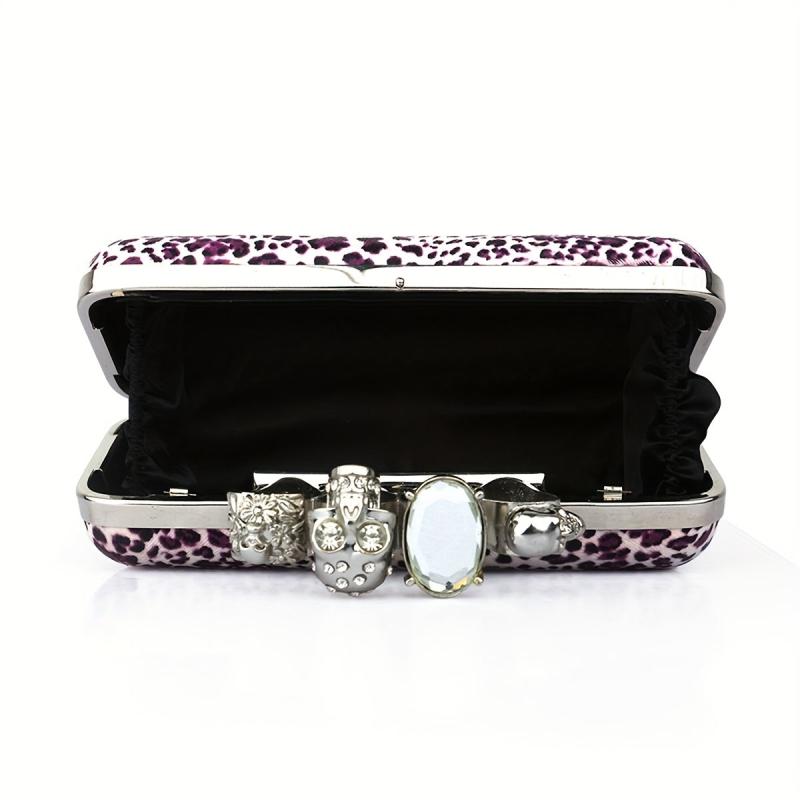 Leopard Pattern Evening Bag Gothic Skull Decor Dinner Purse Banquet Handbag