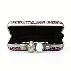 Leopard Pattern Evening Bag Gothic Skull Decor Dinner Purse Banquet Handbag