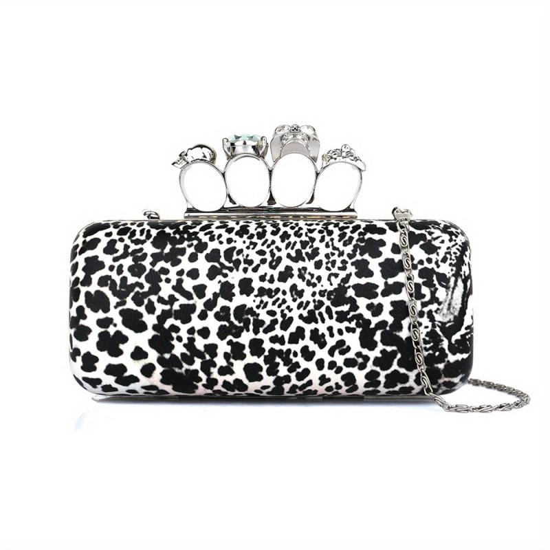 Leopard Pattern Evening Bag Gothic Skull Decor Dinner Purse Banquet Handbag