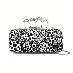 Leopard Pattern Evening Bag Gothic Skull Decor Dinner Purse Banquet Handbag