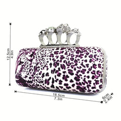 Leopard Pattern Evening Bag Gothic Skull Decor Dinner Purse Banquet Handbag