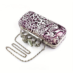 Leopard Pattern Evening Bag Gothic Skull Decor Dinner Purse Banquet Handbag