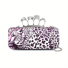 Leopard Pattern Evening Bag Gothic Skull Decor Dinner Purse Banquet Handbag