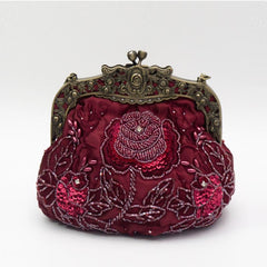 Vintage Rose Clutch Bag Beaded Handbag Mini Handbag