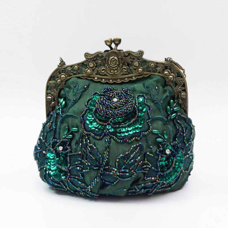 Vintage Rose Clutch Bag Beaded Handbag Mini Handbag