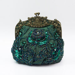Vintage Rose Clutch Bag Beaded Handbag Mini Handbag