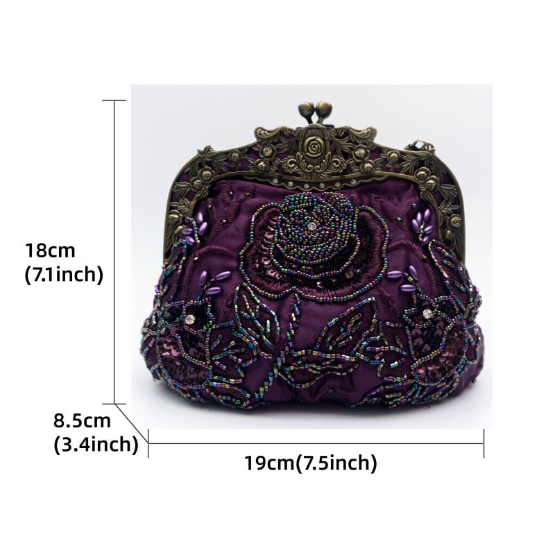 Vintage Rose Clutch Bag Beaded Handbag Mini Handbag