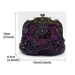 Vintage Rose Clutch Bag Beaded Handbag Mini Handbag