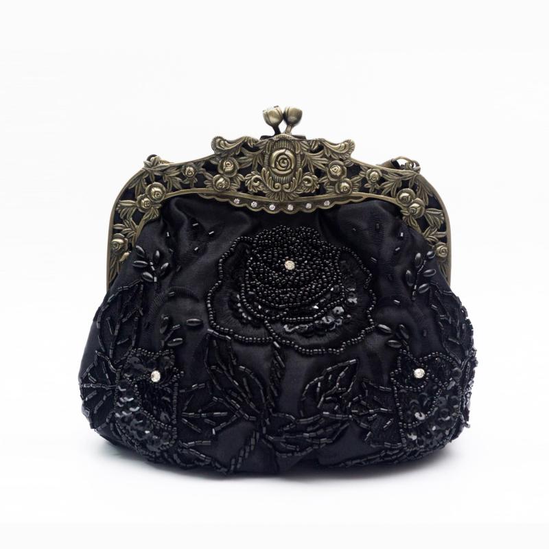 Vintage Rose Clutch Bag Beaded Handbag Mini Handbag