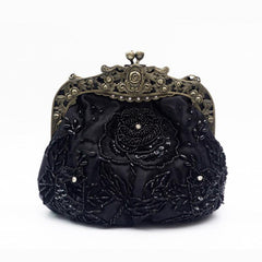 Vintage Rose Clutch Bag Beaded Handbag Mini Handbag