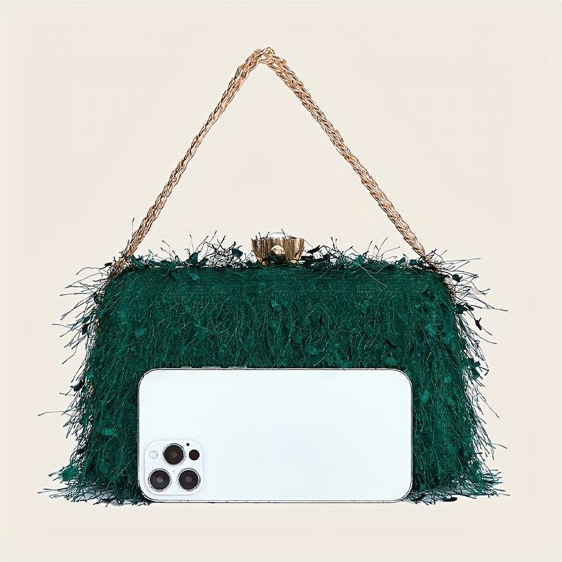 Feather Evening Bag Chain Clutch Clip Purse Women's Handbags