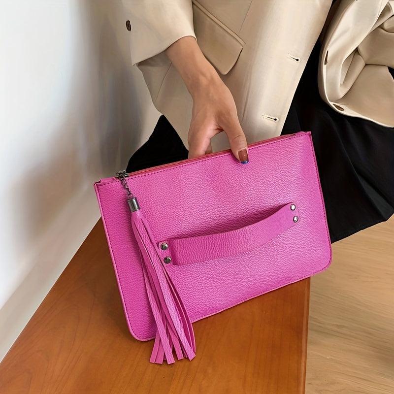 Lychee Pattern Clutch Bag with Tassel Zipper