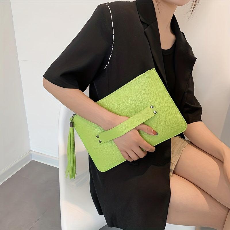 Lychee Pattern Clutch Bag with Tassel Zipper