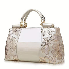 Flower Sequins Crossbody Bag Patent Leather Satchel