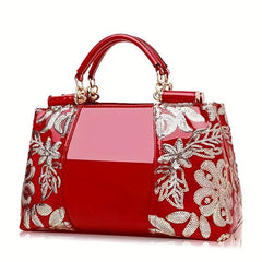 Flower Sequins Crossbody Bag Patent Leather Satchel