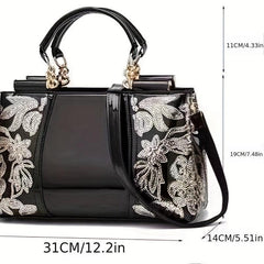 Flower Sequins Crossbody Bag Patent Leather Satchel