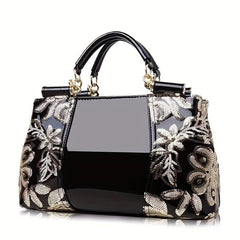 Flower Sequins Crossbody Bag Patent Leather Satchel