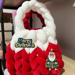 Christmas Velvet Woven Handbag Contrast Party Gift Bag