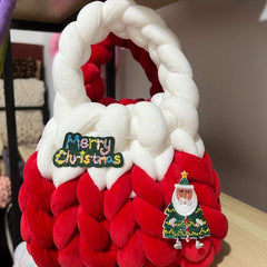 Christmas Velvet Woven Handbag Contrast Party Gift Bag