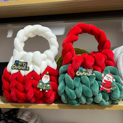 Christmas Velvet Woven Handbag Contrast Party Gift Bag
