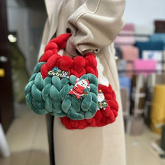 Christmas Velvet Woven Handbag Contrast Party Gift Bag