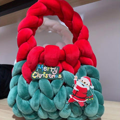 Christmas Velvet Woven Handbag Contrast Party Gift Bag
