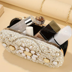 Mini Pearl Rhinestone Evening Clutch Bag Women's Dinner Purse
