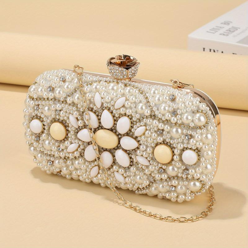 Mini Pearl Rhinestone Evening Clutch Bag Women's Dinner Purse