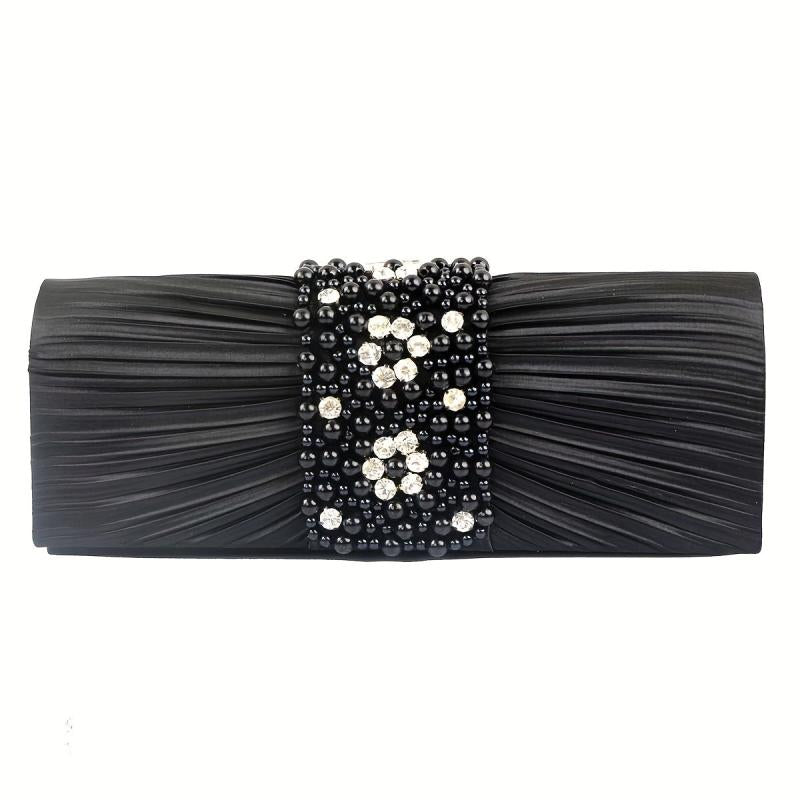 Pleated Rhinestone Glitter Chain Clutch Wedding Purse