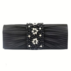 Pleated Rhinestone Glitter Chain Clutch Wedding Purse