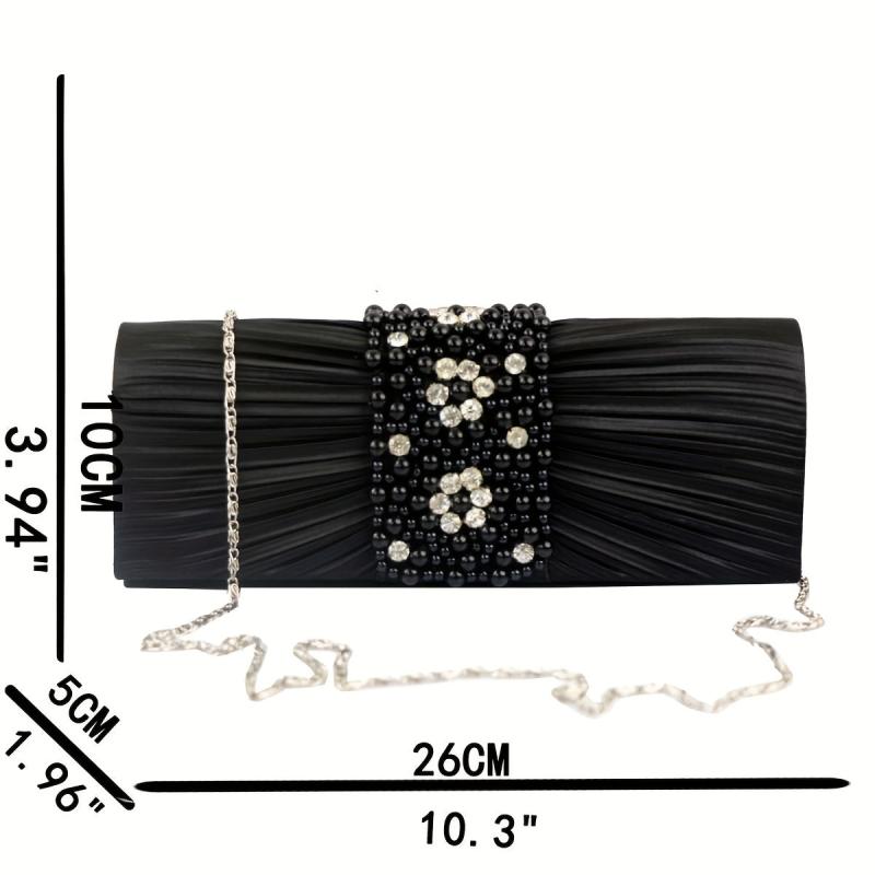 Pleated Rhinestone Glitter Chain Clutch Wedding Purse