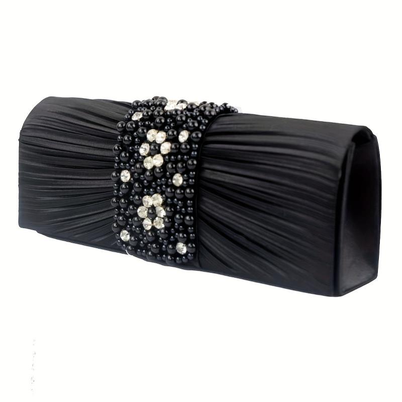 Pleated Rhinestone Glitter Chain Clutch Wedding Purse