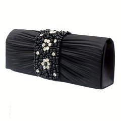 Pleated Rhinestone Glitter Chain Clutch Wedding Purse
