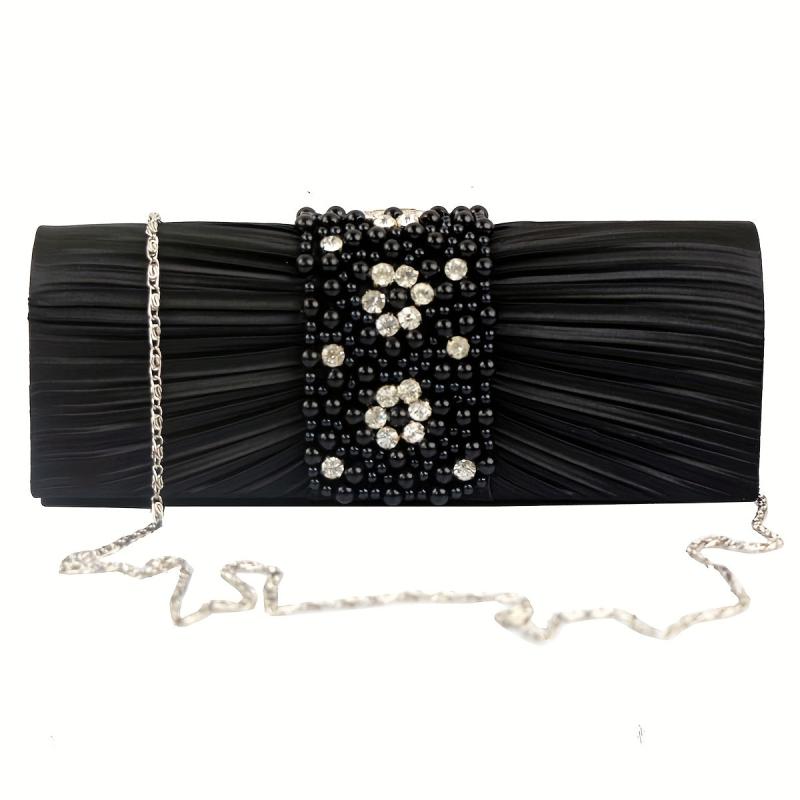 Pleated Rhinestone Glitter Chain Clutch Wedding Purse