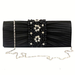 Pleated Rhinestone Glitter Chain Clutch Wedding Purse