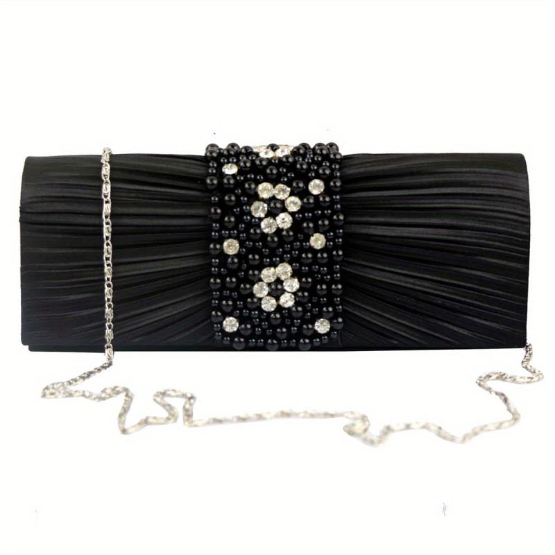 Pleated Rhinestone Glitter Chain Clutch Wedding Purse