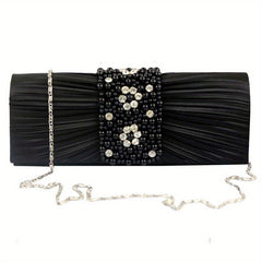 Pleated Rhinestone Glitter Chain Clutch Wedding Purse