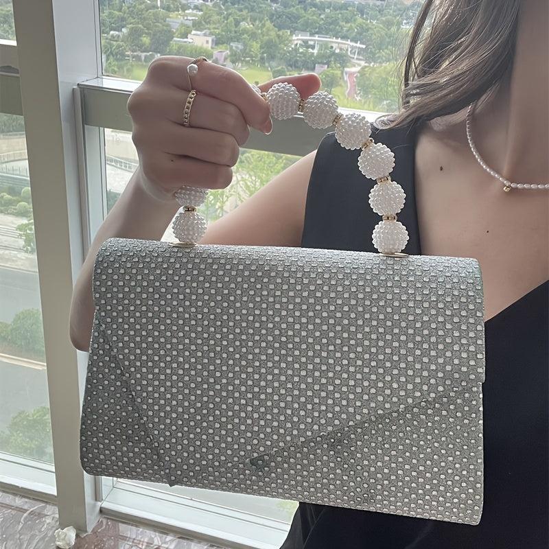 Glitter Dinner Bag Flap Satchel Beaded Top Handle Wedding Handbag