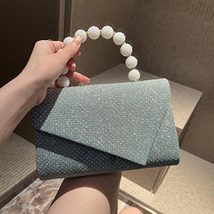 Glitter Dinner Bag Flap Satchel Beaded Top Handle Wedding Handbag