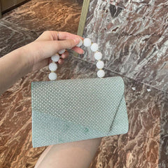 Glitter Dinner Bag Flap Satchel Beaded Top Handle Wedding Handbag