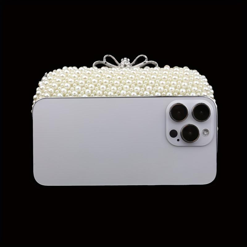 Mini Faux Pearl Evening Bag Beaded Embroidery Clutch Purse for Cocktail Party