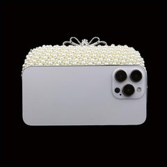Mini Faux Pearl Evening Bag Beaded Embroidery Clutch Purse for Cocktail Party